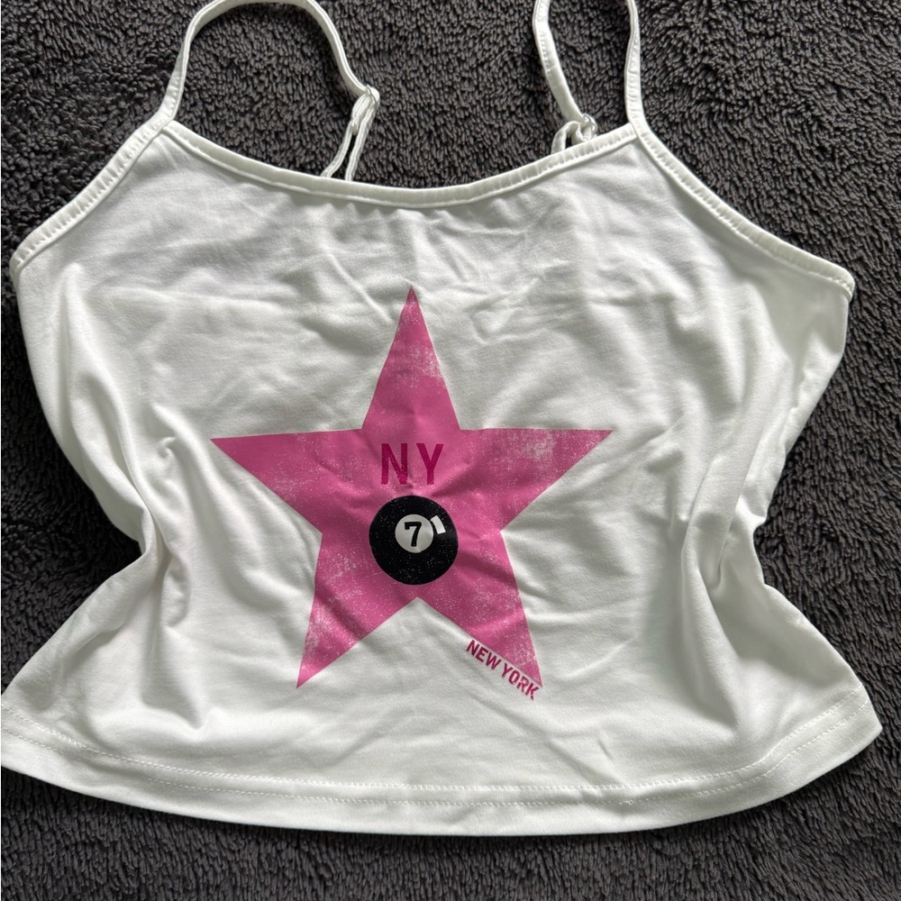 White and Pink New York Star Graphic Women's Top